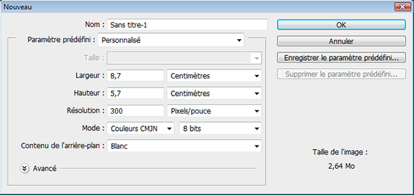 nouveau document sous Photoshop