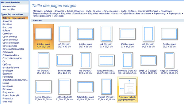 nouveau document sous Publisher