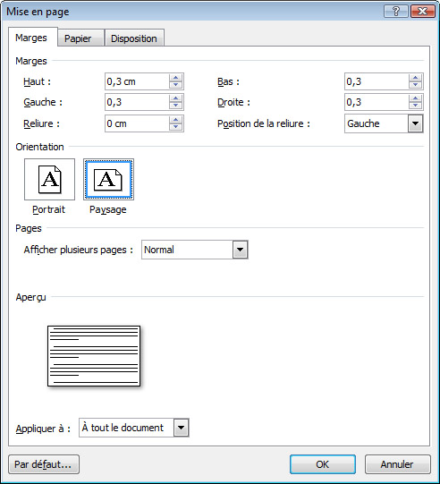 marges du document sous Word